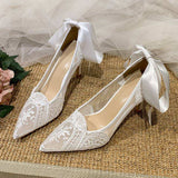 6CM/8CM Ankle Strap Talon Haut Luxury Sexy Shoes White Lace Wedding Heels for Bride