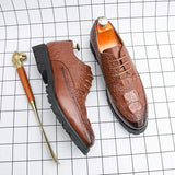Pointed Toe Black Brown Red Color PU Pattern Lace up Quality Durable Comfortable Wedding Business Men Dress Shoes