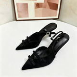 Elegant Women Black High Heels Pointed Toe Slingback Sandals Triple Bow Detail Stylish Party Dress Shoes