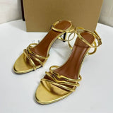 Chaussures a Talons Hauts Sensuelles Pour Femmes Metallic Gold Embellished Ankle-Strap Ladies Sexy Stiletto Sandals