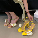 New Talons Chic Slipper Green Flower Sexy Shoes Summer Heels for Women Ladies