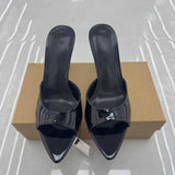 2026 New Summer Women's Patent Leather High Heel Mule Sandals Casual & Versatile for Outdoor Wear