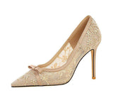 Summer Lace Flower Women Pumps Shallow Mouth Mesh Hollow High Heels Party Single Shoes Stilettos Pointed Toe Pumps