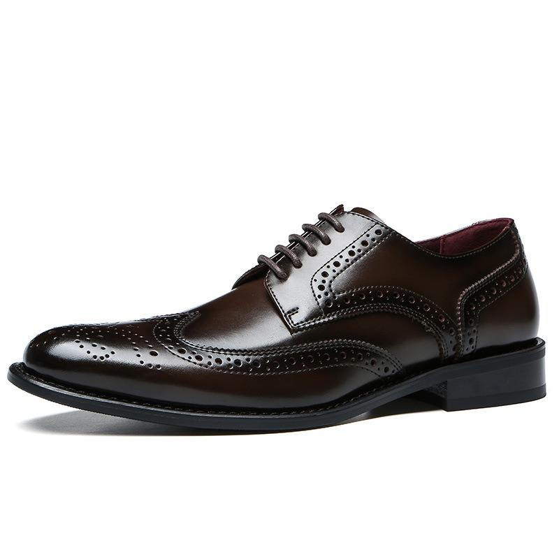Men Premium Calfskin Brogue Dress Shoes Genuine Leather Wingtip Oxfords Executive Business Formal Footwear