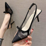 6CM Stiletto Escarpins Femme Talon Haut Sling Back Clear Sandals Sexy Pointed Transparent Heels