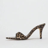 Ladies' Pointed-Toe Sexy Leopard Print Ankle-Strap Stiletto Sandals - Fashionable Leopard Brown Women High-Heeled Shoes