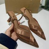 Women's French Elegant Color-Block Heeled Sandals Low-Cut Shoes | New Fashion All-Match Slip-On Sandals