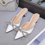 Top Quality Talons Haut Sexy Escarpins Trendy Cover Toe Crystal Rhinestone Pumps Bow Heels for Fall and Spring