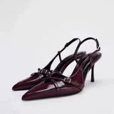 New Arrival Women's Pointed-Toe Low-Cut Stiletto Heels with Crisscross Buckle Straps - Mule Style Fashion Heel Sandals