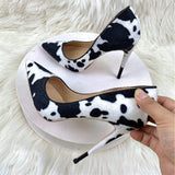 12CM/10CM/8CM Cow Skin Kadin Sandalet Anti-slip Outsole Plus Size 2024 Stilettos Job Shoe Women's High Heels