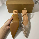 Summer Pointed-Toe Women's Stiletto Heels Sandals Open-Back, Pearl-Detailed, Ankle-Strapped, Toe-Covered Slide Sandals