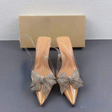 Sandalias Transparentes Rhinestone Bow PVC Clear Pumps 2025 Shoes Ladies Transparent Heels for Women