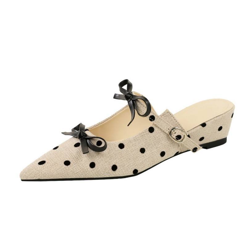 Bow Knitted Heels 2025 Summer New Pointed Toe Shoes Slippers Women Simple Comfortable Slippers