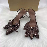 Women's High-Heel Sandals Satin Material with Bow Decoration, Pointed Toe, Stiletto Heel, Backless Slide Design