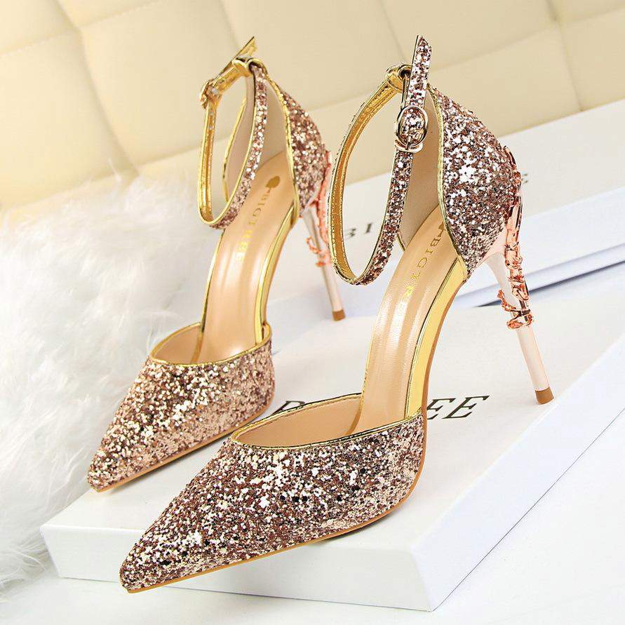 Scarpe Donna Eleganti OEM Custom Pointed Toe Night Club Party Sequin High Heel Women's Pumps Shoes