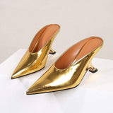 Pointed Toe Sandalias Mujer Tacon Alto Shiny PU Leather Trendy Slippers Mules Shoes Heels for Ladies Women 2024