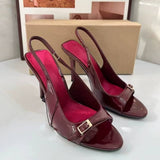 Women's Summer Fashion Heeled Sandals - Ankle Strap with Metal Buckle, Open Toe, Back Strap, Low-cut