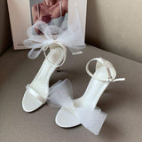 Dropshipping Luxury Pointed Toe Stilettos Comfortable Wedding Bride Bow Heels for Lady