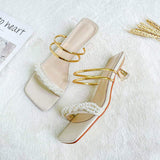 China Vendor Ladies Footwear Pearl Sandals Low Shoes Stiletto Women Heels 2025