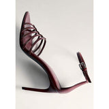 Chaussures-Femm Talon Women's Burgundy Pointed Toe Stiletto Heels Strappy Ankle Buckle Sandals