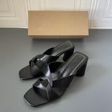 New Style Casual Women's Brown Block Heel Sandals - Minimalist Square Toe, Open-Toe, Outdoor-Wearable High-Heel Slides