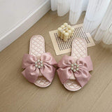 Sandals Femme Party Wedding Slippers Large Bow Female Silk Home Shoes