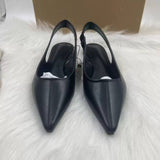 Pointed Toe Ladies Low Stiletto Heel Sandals with Pleated Ankle Strap - Casual Daily Elegant Footwear for Women
