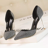 Chaussures Pour Femmes Nouveaux Styles Crystal Rivet Black Studded Pointed Toe Pencil Ladies Pumps Sexy Women's Dress+Shoes