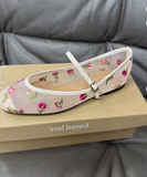 Floral Embroidered Square Toe Buckle Strap Ballerina Shoes Mesh Casual Summer Ballet Flats