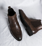 Pointed Toe Size 38-46 Brogue Dress Shoes Coffee Color Durable Fashion Ankle Boots for Men