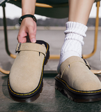 Unisex Genuine Suede Leather Closed Toe Mule Clogs Chunky Thick Platform Sole Shoes Easy Slip on Quality Men Casual Shoes