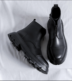 Urban Style Chunky Sole Heavy-Duty Men's Black Zip-Up Ankle Boots with Rugged Outsole