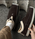 Men Purple Suede Leather Moccasins Square Toe Loafers with Toggle Lace Thick Crepe Sole Comfortable Streetwear Fashion Flats