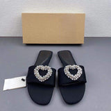 Latest Design Love Rhinestone Ladies Slides Footwear Open Toe Flat Casual High Quality Women's Sandals