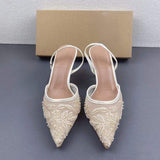 Summer Talons Pointy Toe Sandals New Elegant Styles Mesh Heels for Women