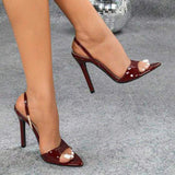 Women's Stiletto Heel Sandals Pointed-Toe Random Stone Texture Single-Strap Ankle-Strap Ladies Sexy Quality Heeled Sandals