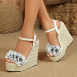Jute Espadrilles Bling Color High Increasing Summer Beach Open Toe Women Wedge Heel Platform Sandals for Women