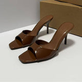 Ladies Sexy Heeled Sandals Quality High Heel Shoes Women Squared Tot Casual Walking Outside Slip on Mules