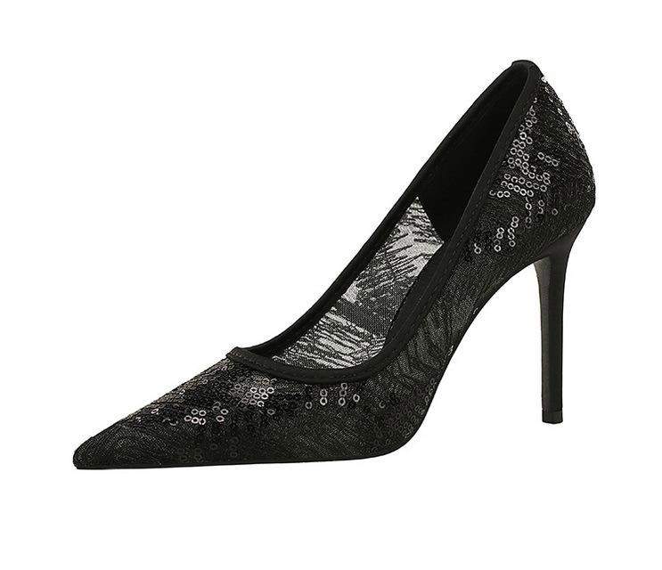 2025 New Lace Glitter Women Pumps Shallow Mouth Mesh Hollow Party Single Shoes Stilettos Pointed Toe Pumps High Heels