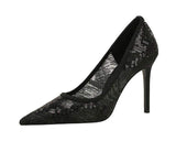 2025 New Lace Glitter Women Pumps Shallow Mouth Mesh Hollow Party Single Shoes Stilettos Pointed Toe Pumps High Heels