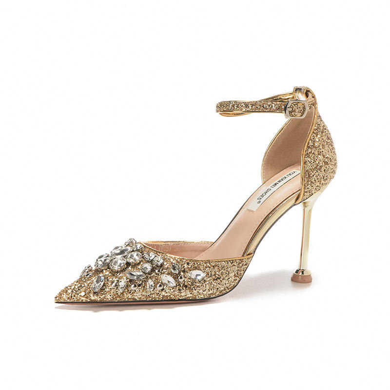 6.5CM/9.5CM Luxury Bling Sequin Quality Female Party Party Shoes Gold Fashion New Style Pumps Heels for Women