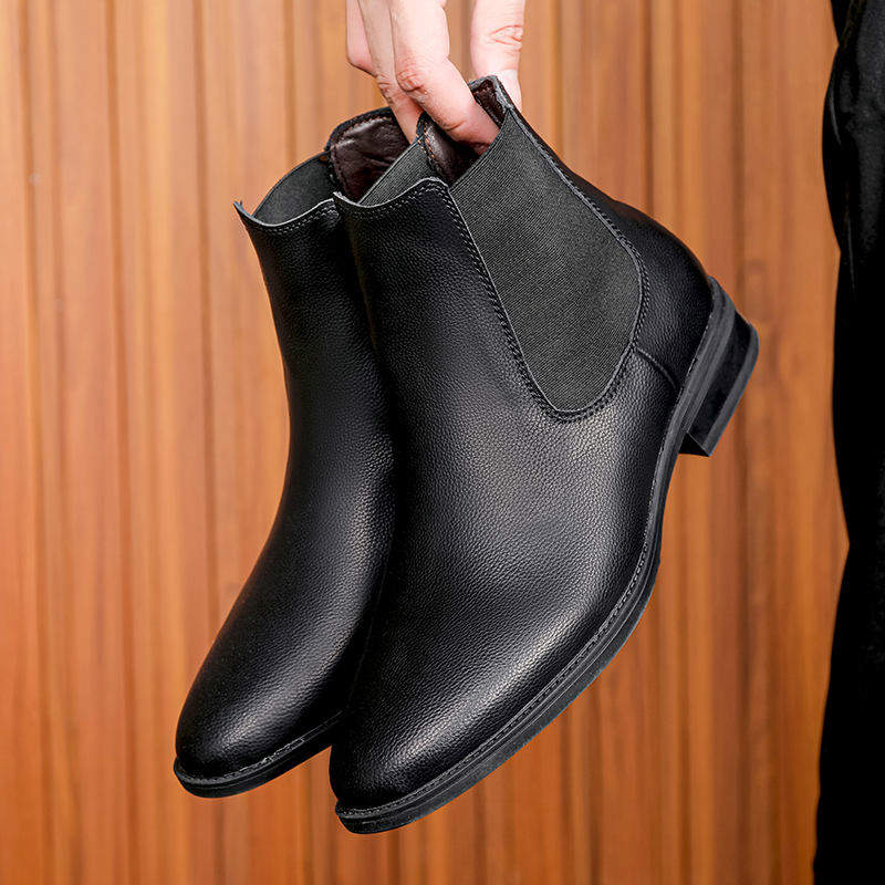 Leather Flat Ankle Boots Classy Designers High Cut Dress Shoes Formal Leather Chelsea Boots for Men