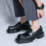 Thick Sole Height Increasing Black Formal Slip on Comfortable Durable Square Toe Men Dress Shoes Loafers