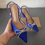 Rosy Red/Blue Sandalias De Verano Bow Rhinestone Slingback Strap Pumps New Ladies Heels 2025