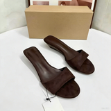 Women Brown Suede Wedge Sandals Elegant Open Toe Low Heel Mules Chic Summer Slides Comfortable Lightweight Daily Dress Shoes