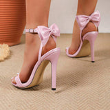 Sandalias Mujer Pink Stiletto Heels Women Summer Ankle Strap Sandals Cute Bowknot Open Toe Dress Shoes for Party