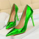 Sapato Salto Alto Preto Plus Size 43 Reflective PU Leather Stiletto Sexy Club Bigtree Pumps Black Heels for Women