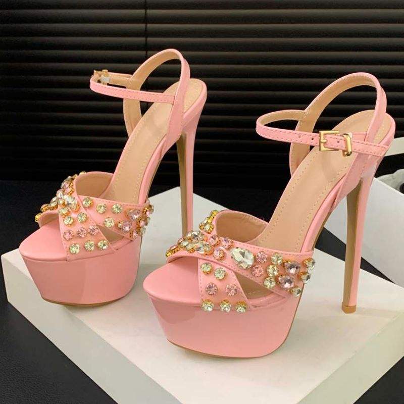 Zapatos Plataforma DIamond Rhinestone Pole Dance Metal Thin Stripper 16CM Stiletto High Platform Heels
