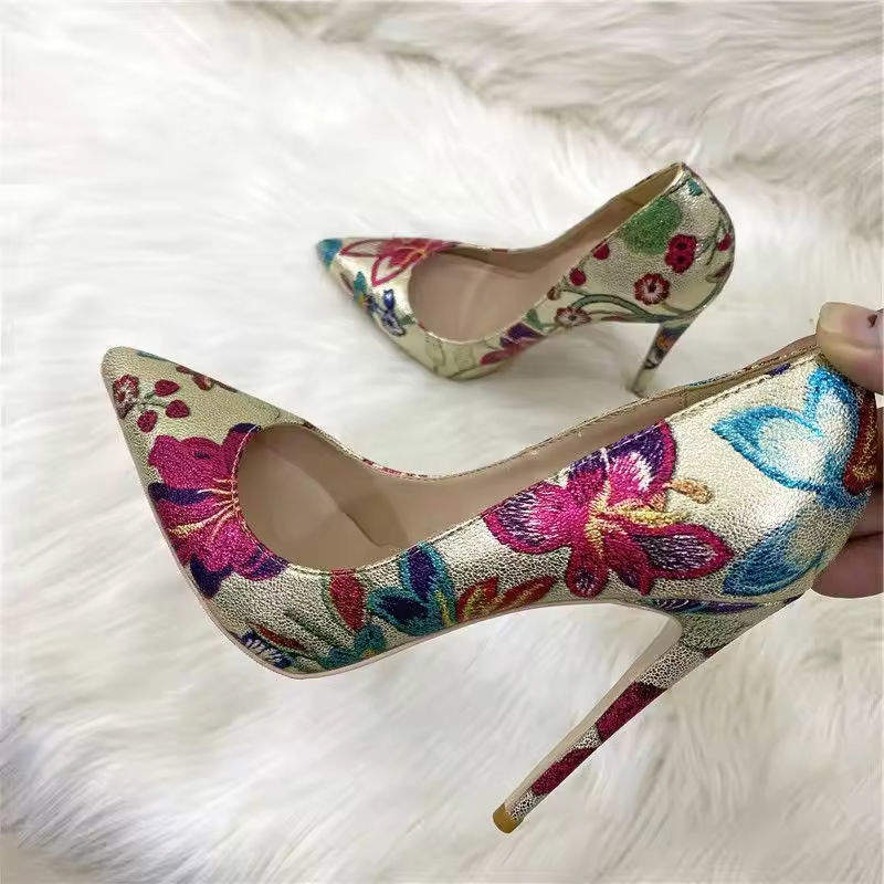 12CM/10CM/8CM European Trendy Gold Fashion Job Shoe Stiletto High Heels for Women