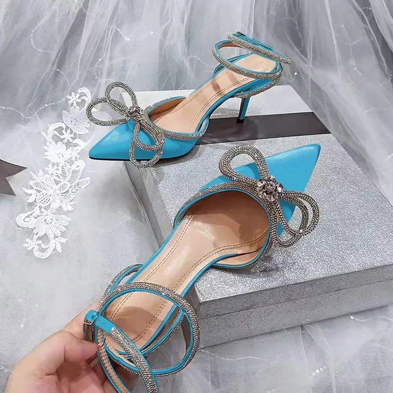 New Colors Talon Pour Femme High QUality Trendy Cover Toe Crystal Diamond Bow Red Heels for Women